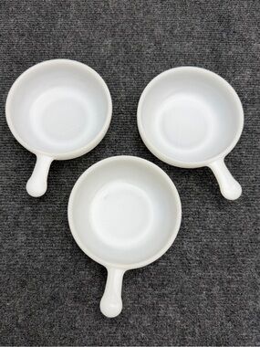 Vintage Glasbake White Milk Glass Handled Casserole Dishes Set of 3 USA